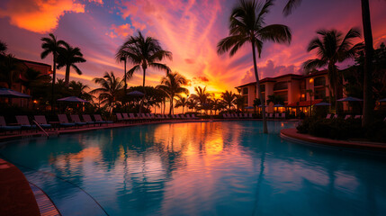 Paradise, idyllic tropical beach with pool and palm tree