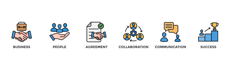 Fototapeta premium Business people banner web icon vector illustration concept with icon of business, people, agreement, collaboration, communication and success 