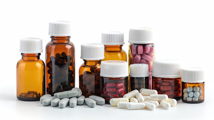 A medication for kidney failure, pills and bottles, isolated on white background, treatment concept.