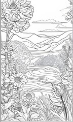 Obraz premium Coloring book wild landscape 