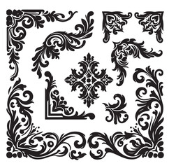 Corner Border Collection Elements Icons Set Vector