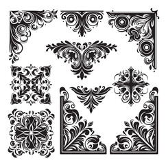 Corner Border Collection Elements Icons Set Vector