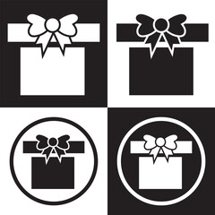 Present gift box icons. Gift and Surprise. Gift box icon set. Christmas gift icon. Gift Box Tied with Ribbon and Decorated. Vector illustration. isolated on white and black background. EPS 10