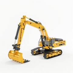 3D Render of a Low Poly hydraulic excavator with a claw attachment, on isolated white background, Generative AI