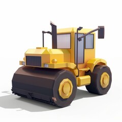 Fototapeta premium 3D Render of a Low Poly steamroller flattening the ground, on isolated white background, Generative AI