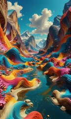 Obraz premium Abstract Colorful Landscape with River.