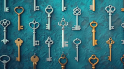 Obraz premium A conceptual stock photo depicting the symbolism of keys, emphasizing themes of access and control in a modern and artistic composition.