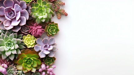 Arrangement of various colored succulents in the house on a white background V2
