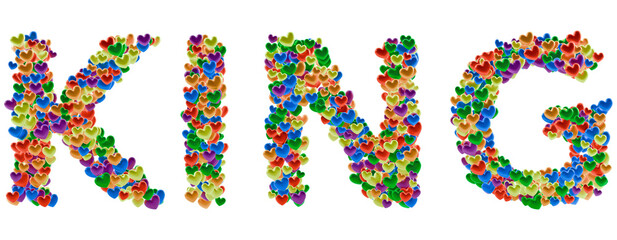 KING word text PNG transparent made of colorful pride hearts isolated