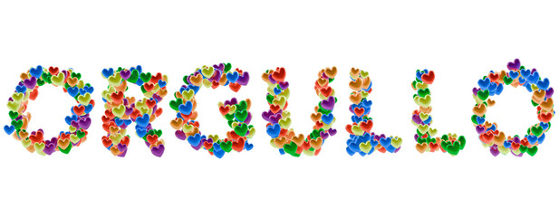 ORGULLO word text PNG transparent made of colorful hearts isolated