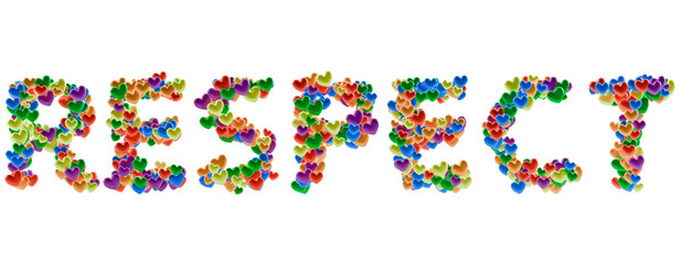 RESPECT word text PNG transparent made of colorful hearts isolated