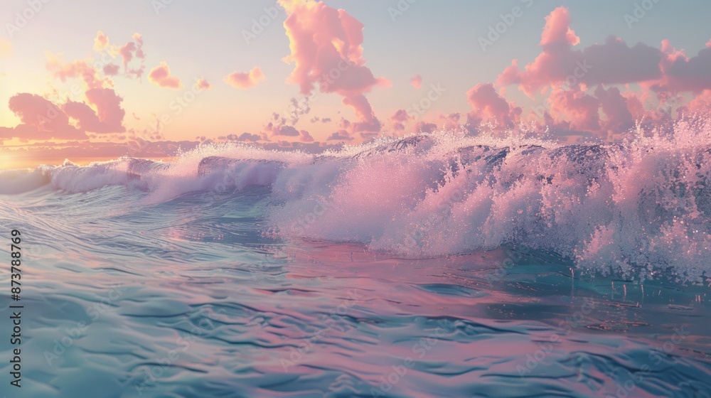 Poster pink sunset over ocean waves