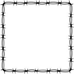 Barbed wire twisted ring y2k, round border tattoo, gothic textured steel frame, spiky oval barrier, silhouette isolated on white background. 
