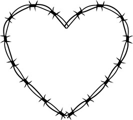 Barbed wire twisted ring y2k, round border tattoo, gothic textured steel frame, spiky oval barrier, silhouette isolated on white background. 