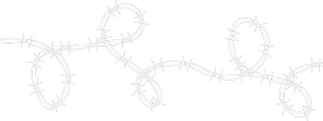 Obraz premium Barbed wire twisted ring y2k, round border tattoo, gothic textured steel frame, spiky oval barrier, silhouette isolated on white background. 