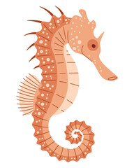 Fototapeta premium Hand drawn cartoon seahorse. Vector illustration of sea animal in doodle style. Suitable for decoration, sticker design