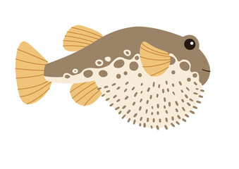 Hand drawn cartoon pufferfish. Vector illustration of a poisonous spiny fish in doodle style. Suitable for decoration, sticker design