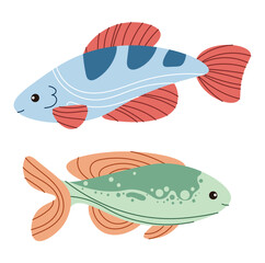 Fototapeta premium Hand drawn cartoon fish. Vector illustration of fish in doodle style. Suitable for decoration, sticker design