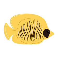 Hand drawn cartoon chaetodon. Vector illustration of tropical butterfly fish in doodle style. Suitable for decoration, sticker design