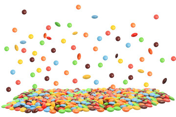 Colored chocolate candies falling on transparent background PNG