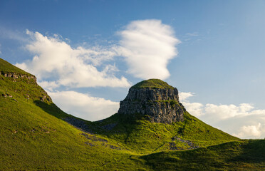Fototapeta premium The limestone rocky knoll of Peter's Stone in Cressbrook dale Derbyshire Peak District east Midlands England UK
