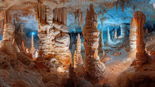 Stunning Stalagmites and Stalactites in a Cave