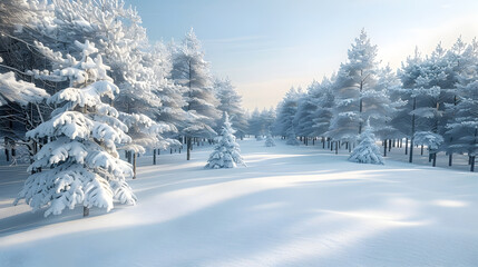 Obraz premium Enchanting Winter Wonderland:Snow-Covered Pine Forest with Serene Snowy Landscape