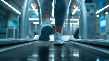 Patient Undergoing Gait Training with Therapist Monitoring Progress in Bright,Hyper-Detailed Fitness Session