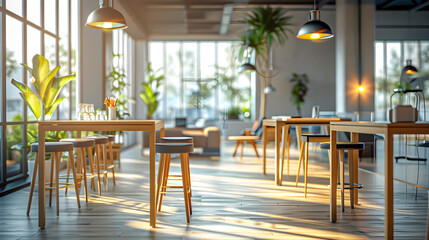 Collaborative Workspace with High Tables and Bar Stools for Teamwork and Productivity