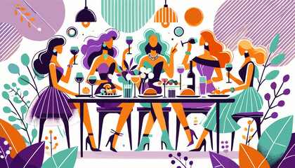 The concept of the image of a girl's lunch. Vector illustration.
