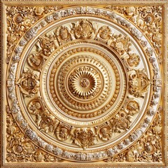 Naklejka premium Baroque Classical Abstract Marble Framed Ceiling Art with Ornate Border. Luxury Lavish Decor Elements with Seamless Pattern Background Texture