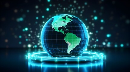 Fototapeta premium Holographic Globe in Futuristic 3D Interface Showcasing Earth's Sustainability