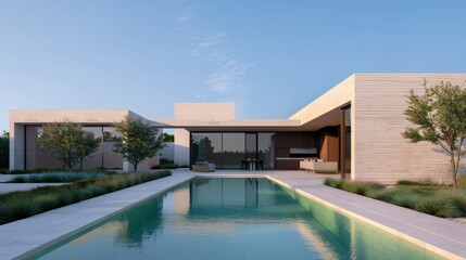 Fototapeta premium Urban dwelling with a minimalist design, clean lines, and open spaces, embodying modern city living and efficient use of space
