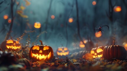 Obraz premium night hallowen scene with blue cloud and scary pumpkin background