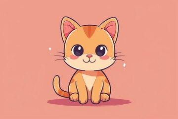Adorable illustrated orange tabby kitten with big eyes sitting on a soft pink backdrop