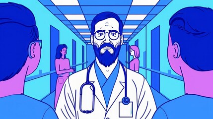 Doctor in Hospital Corridor.