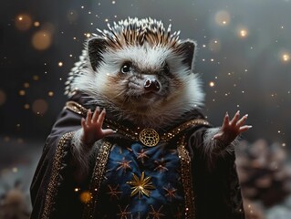 Hedgehog Wizard with Golden Stars.