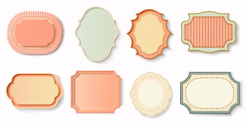 Assortment of squared, circular and rectangular arches and curved oval shapes with wavy edges. Geometric figures with no text, separated on a plain backdrop. Visual representation.