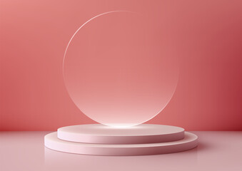 Elegant Pink Podium and Glass Circle, Modern Style Product Showcase