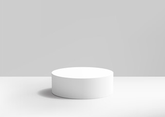 3D White Cylinder Podium on Gray Background for Minimal Product Display Mockup