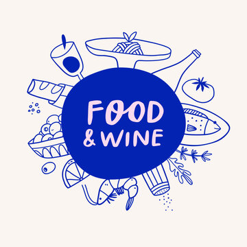 Hand drawn set of different food and drink