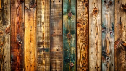 Weathered, distressed, wooden planks with intricate grain patterns, scratches, and faded brown color, evoking a sense of vintage, rustic charm.