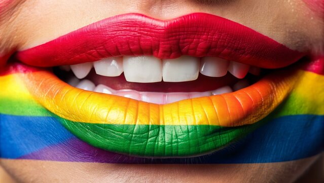 Intimate lesbian kiss close-up, tongues gently touching, conveying passionate and sensual feelings of love, desire, and feminine sexuality in tender moment.