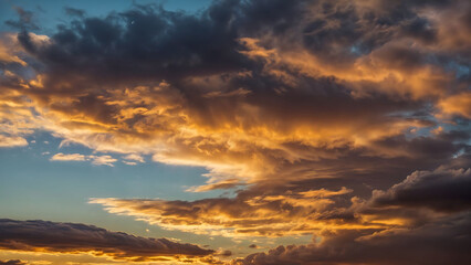 Fototapeta premium Colorful clouds against a blue sky at sunset. Golden hour clouds.