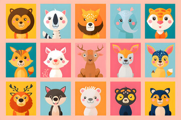 Cartoon animal icon set collection.
