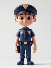 Police Officer male, Full body character, 3D render illustration, Clip art, isolated on white background 
