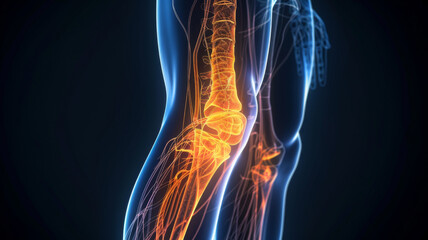 Sciatic nerve compression shown by leg shooting pain in photo. Concept Sciatica