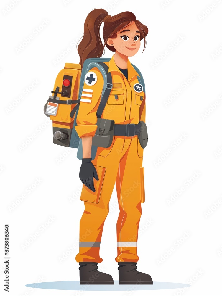 Wall mural Emergency Medical Technician female, Full body character, Vector illustration, Clip art, isolated on white background 