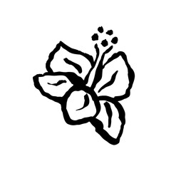Inky abstract hibiscus flower sketch isolated on white. Black line art of minimalist doodle floral. Hand drawn botanical illustration