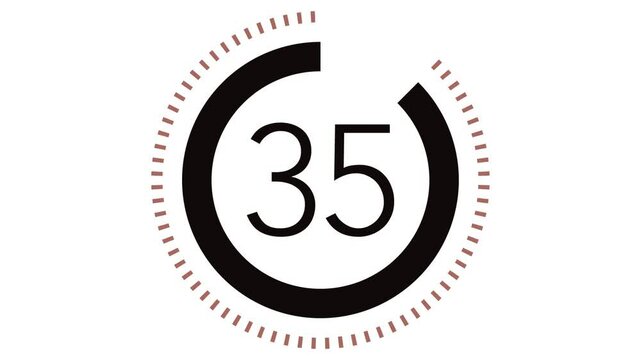 40 seconds dashed line circle countdown timer. Toffee and Black on White bg. Stylish simple design, Toffee Brown colour concept. 4K Motion Graphics
